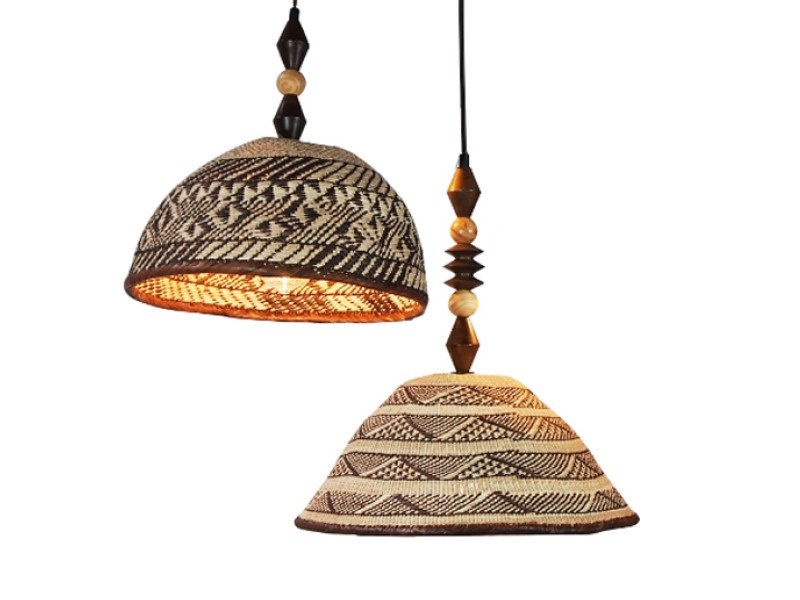 Binga Basket Lampshade with Wooden Beads Binga Basket Lampshade with Wooden Beads